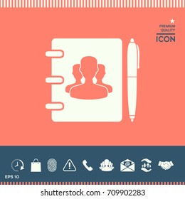 Notebook, address, phone book with symbol of group people and pen icon