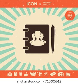 Notebook, address, phone book with symbol of group people and pen icon