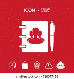 Notebook, address, phone book with symbol of group people and pen icon
