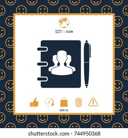 Notebook, address, phone book with symbol of group people and pen icon