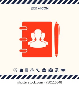 Notebook, address, phone book with symbol of group people and pen icon