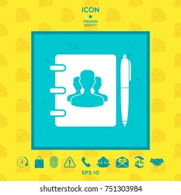 Notebook, address, phone book with symbol of group people and pen icon