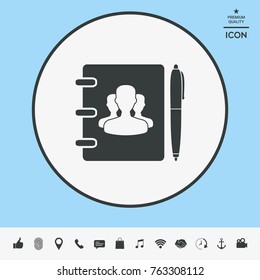 Notebook, address, phone book with symbol of group people and pen icon