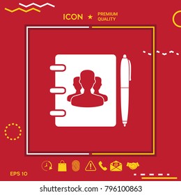 Notebook, address, phone book with symbol of group people and pen icon