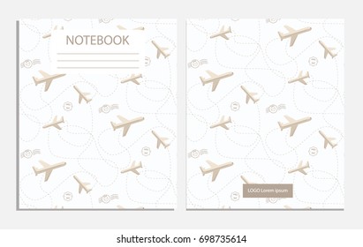 Notebook with adventure pattern with airplanes