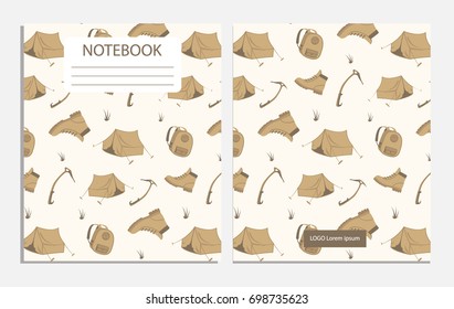 Notebook with adventure pattern with bags adn boots