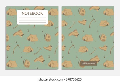 Notebook with adventure pattern with bags and boots