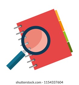 notebook agend with magnifying glass