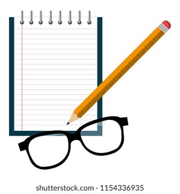notebook agend with pencil and glasses