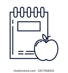 notebook with apple, line style icon vector illustration design