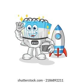 the notebook astronaut waving character. cartoon mascot vector