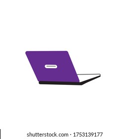 Notebook back view, portable computer, laptop open . Stock vector illustration, isolated on white background. Flat style, purple color