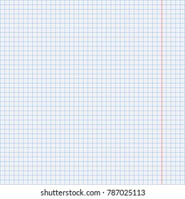 Notebook background. Sheet of a notebook in a cage and a ruler. Vector illustration.