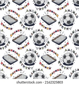 Notebook and Ball. Seamless pattern on a white background. Cute vector illustration.