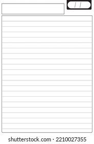 Notebook black and white blank page design. Empty sheet template of notebook. Date and heading are included