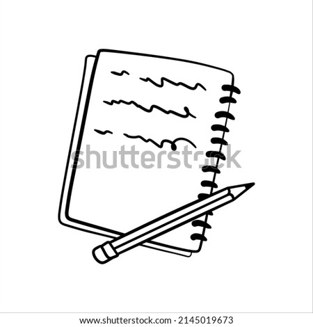 Notebook with a blank page. Hand drawn White sheet and school template.