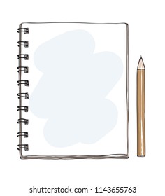 notebook Blank paper and brown pencil hand drawn art vector illustration