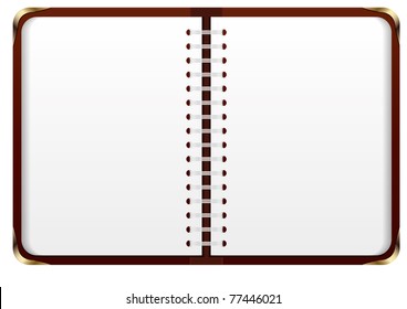 Notebook with blank white sheets and brown skin, vector illustration