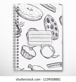 Notebook and book editable covers template with hand drawn sweets.