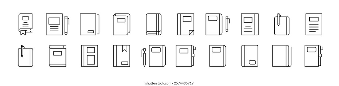 Notebook, Book for Notes Outline Simple Linear Image Collection. Editable Stroke. Suitable for Web Sites, Books, Cards, Apps