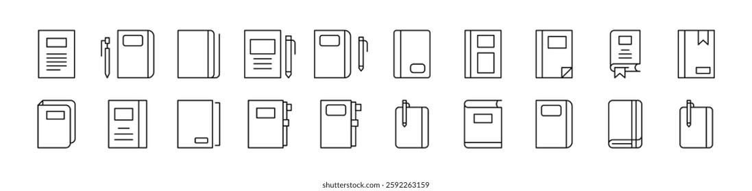 Notebook, Book for Notes Related Line Icons for Web Sites, Books, Cards, Apps. Editable Stroke. Suitable for Web Sites, Books, Cards, Apps