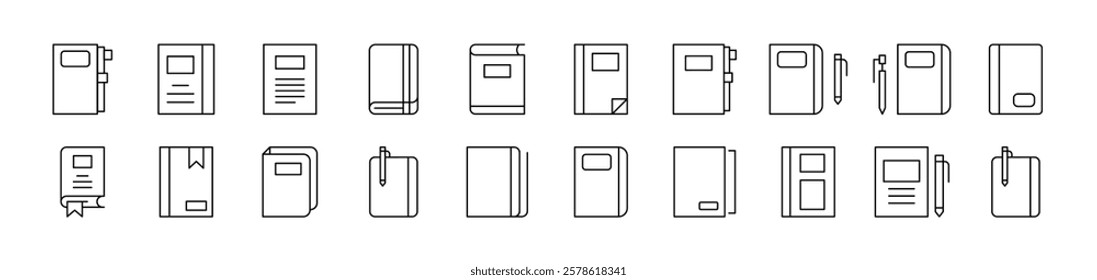 Notebook, Book for Notes Thin Icons Collection. Editable Stroke. Suitable for Web Sites, Books, Cards, Apps