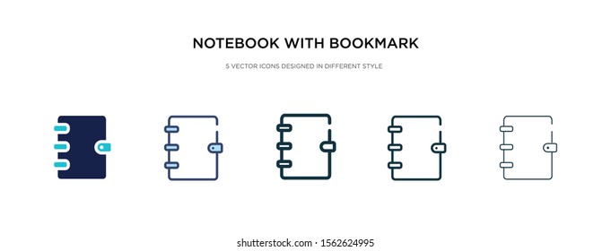 notebook with bookmark icon in different style vector illustration. two colored and black notebook with bookmark vector icons designed in filled, outline, line and stroke style can be used for web,