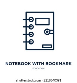 notebook with bookmark icon from education collection. Thin linear notebook with bookmark, notebook, bookmark outline icon isolated on white background. Line vector notebook with bookmark sign, symbol