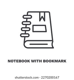 notebook with bookmark icon. Thin line notebook with bookmark, notebook icon from education collection. Outline vector isolated on white background.