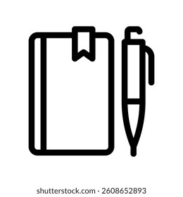 Notebook with bookmark and pen outline icon for notes planning