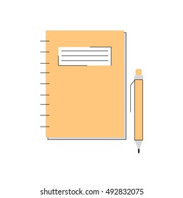 Notebook with bookmark and pen. Notebook vector icon. Flat line