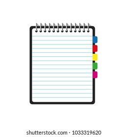 notebook with bookmarks in flat style