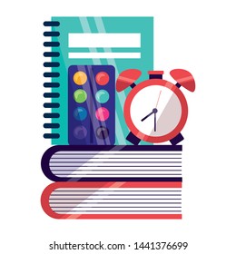 notebook books clock palette color back to school vector illustration