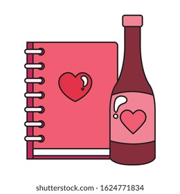 notebook with bottle wine isolated icon vector illustration design
