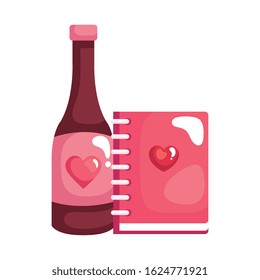 notebook with bottle wine isolated icon vector illustration design
