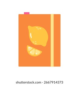 Notebook com design brilhante limão. Ilustração de vetor desenhada à mão.