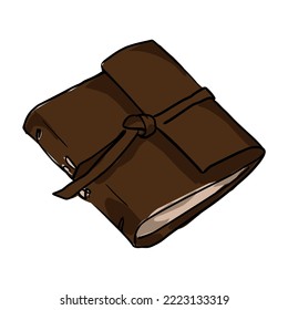 notebook with brown leather binding. cartoon sketch on a white background