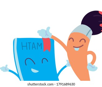 notebook and brush with happy face cartoon, school supplies vector illustration design