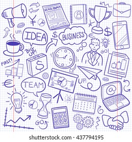 Notebook Business Doodle Icons Hand Made vector Illustration sketch.