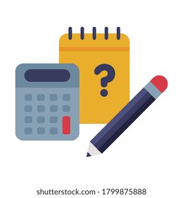 Notebook, Calculator and Pencil School Supplies, Educational and Back to School Elements Flat Style Vector Illustration