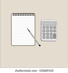 Notebook calculator vector illustration business concept.