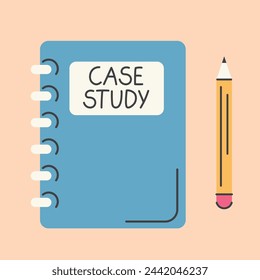 notebook with case study; it's a detailed analysis of a specific subject to understand its complexities and outcomes- vector illustration