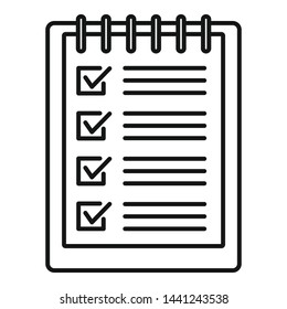 Notebook checklist icon. Outline notebook checklist vector icon for web design isolated on white background