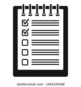 Notebook checklist icon. Simple illustration of notebook checklist vector icon for web design isolated on white background