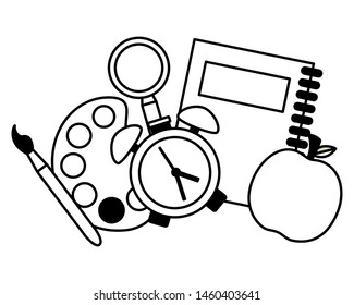 notebook clock palette paintbrush apple back to school vector illustration
