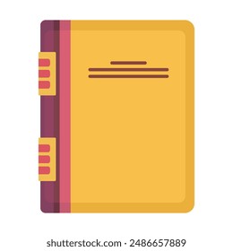 Notebook in closed position. Flat style. Yellow notepad, daily planner. Isolated vector for presentation, infographics, website, app, print and other uses.