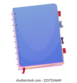 Notebook closed with spiral, marks top view in cartoon style isolated on white background. Office, school diary.