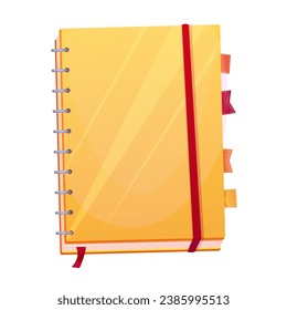 Notebook mit Spirale geschlossen, markiert die Draufsicht im Cartoon-Stil einzeln auf weißem Hintergrund. Büro, Schülerkalender.