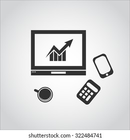 Notebook coffee calculator phone icon