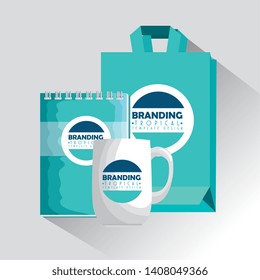 notebook with coffee cup and product bag